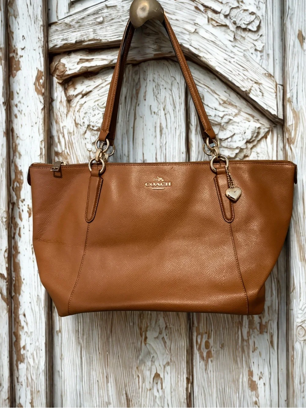 Coach Tan Pebbled Leather Tote with Gold Hardware - Picture 1 of 8